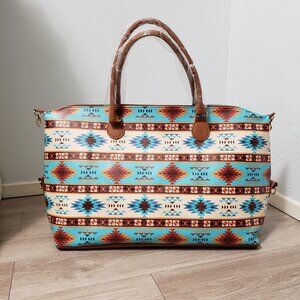 NEW Santa Fe turquoise vegan leather weekender tote bag large Western Country